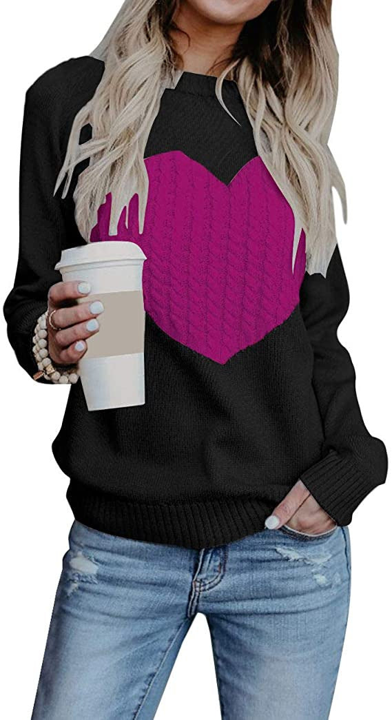 Damen eleganter Strickpullover mit herzförmigem Design und komfortablem Schnitt EB