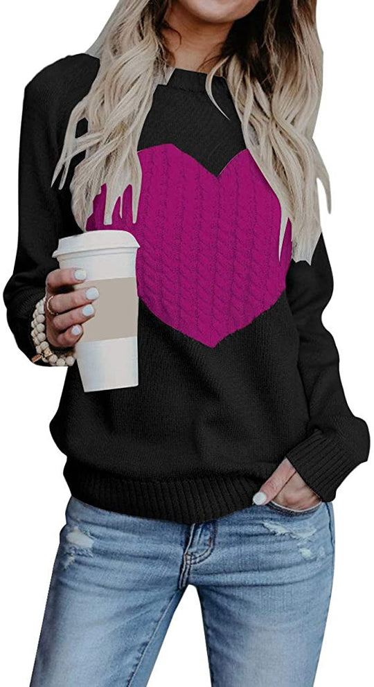 Damen eleganter Strickpullover mit herzförmigem Design und komfortablem Schnitt EB