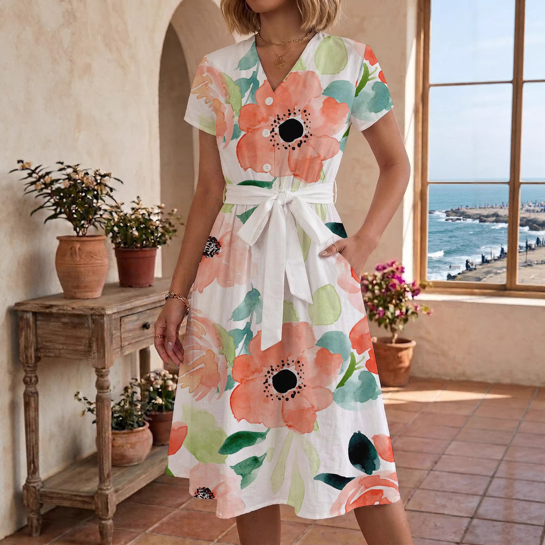 Damen lässiges Kleid mit modernem Leoprint und taillierbarem Gürtel EB