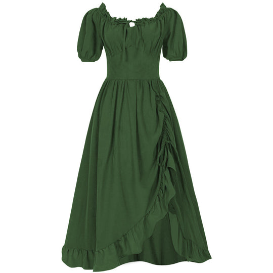 Damen nan romantisches Maxikleid mit Carmen-Ausschnitt, Puffärmeln, tailliertem Mieder und seitlicher Raffung Eb