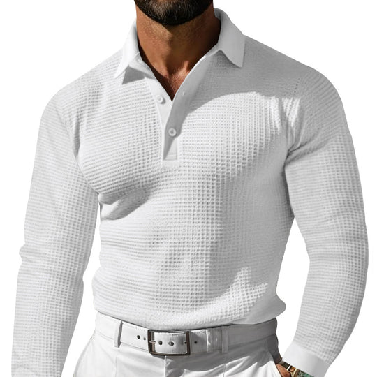 Herren Langarm Polohemd mit strukturiertem Design und klassischem Kragen EB