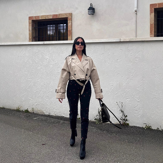 Damen modische Trenchjacke mit Gürtel und oversized Schnitt EB