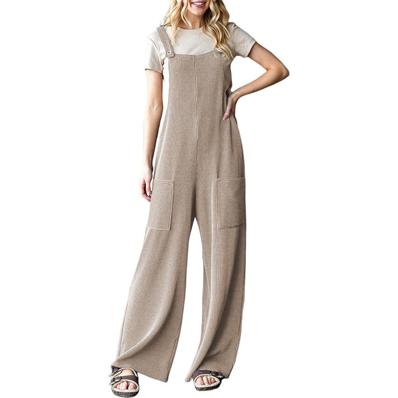 Damen lässiger Cord-Overall mit praktischen Taschen und breiten Beinen EB