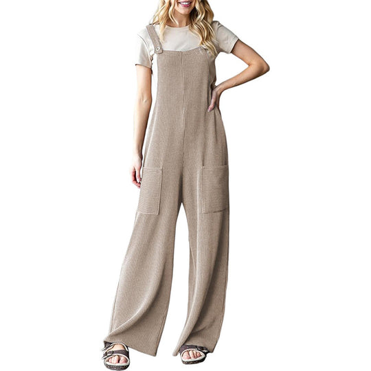Damen lässiger Cord-Overall mit praktischen Taschen und breiten Beinen EB