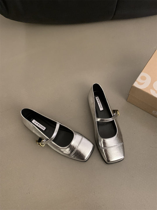 Damen elegante Mary Jane Ballerinas mit modischem Metallakzent EB