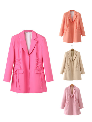 Damen modischer Blazer mit raffinierten Schnüroptiken und praktischen Taschen EB
