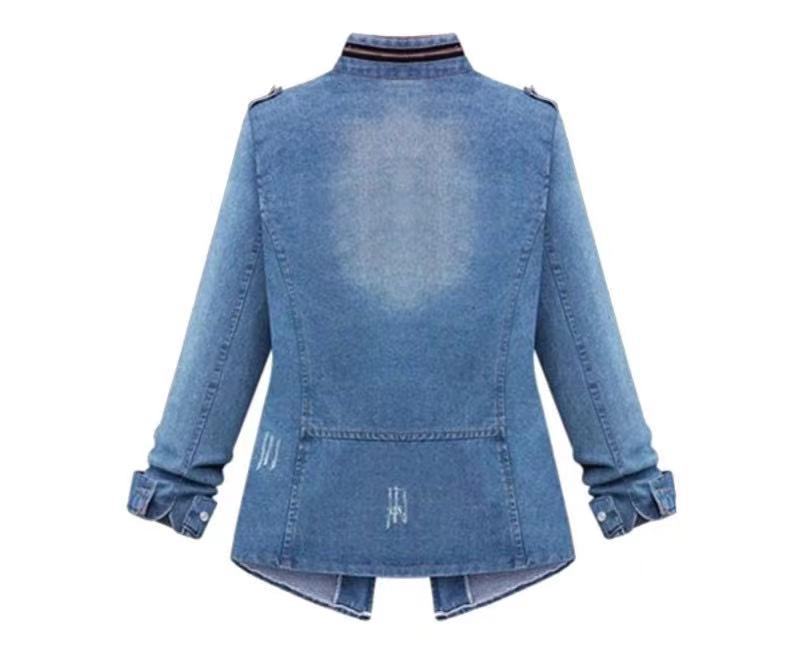 Damen Denim-Jacke mit praktischen aufgesetzten Taschen und Kordelzug EB
