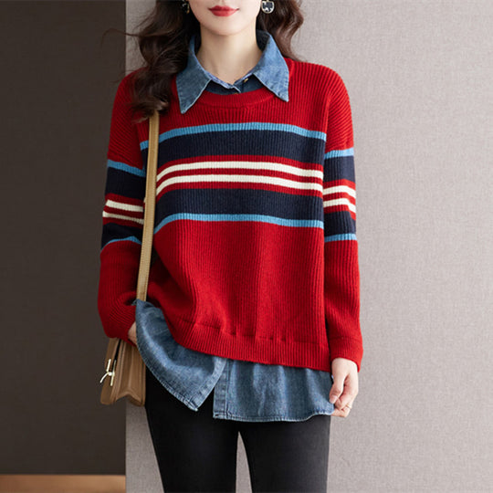 Damen gestreifter Strickpullover mit lässigem Schnitt und angenehmem Tragegefühl EB