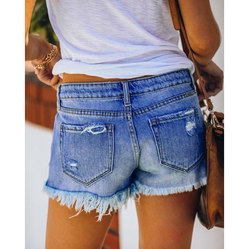 Damen Jeansshorts im trendy Vintage-Stil mit amerikanischem Motiv EB