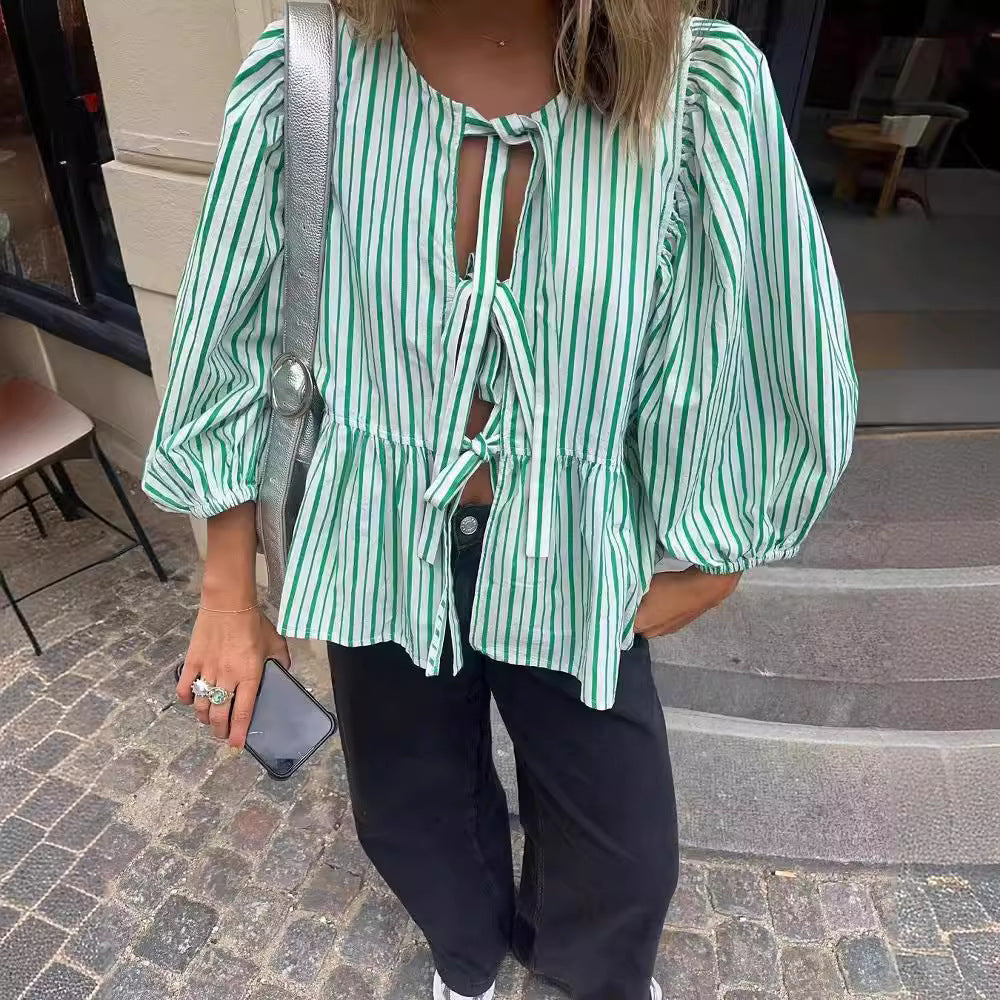 Damen Bluse mit Rüschen und Bindebändern EB
