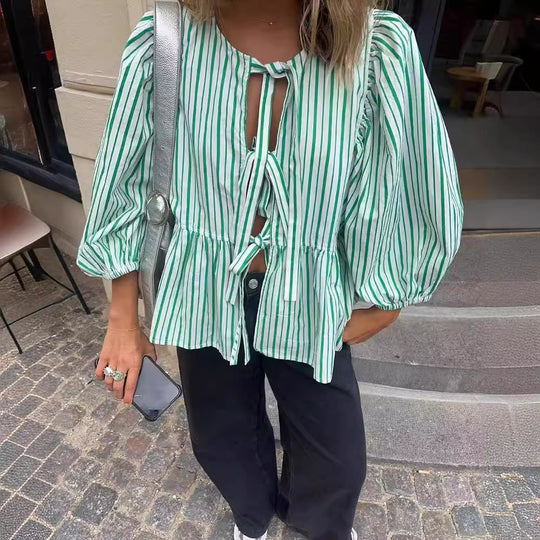 Damen Bluse mit Rüschen und Bindebändern EB