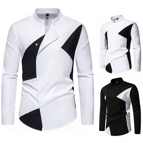 Herren modisches Designerhemd mit asymmetrischem Schnitt und innovativem Knopfdesign EB