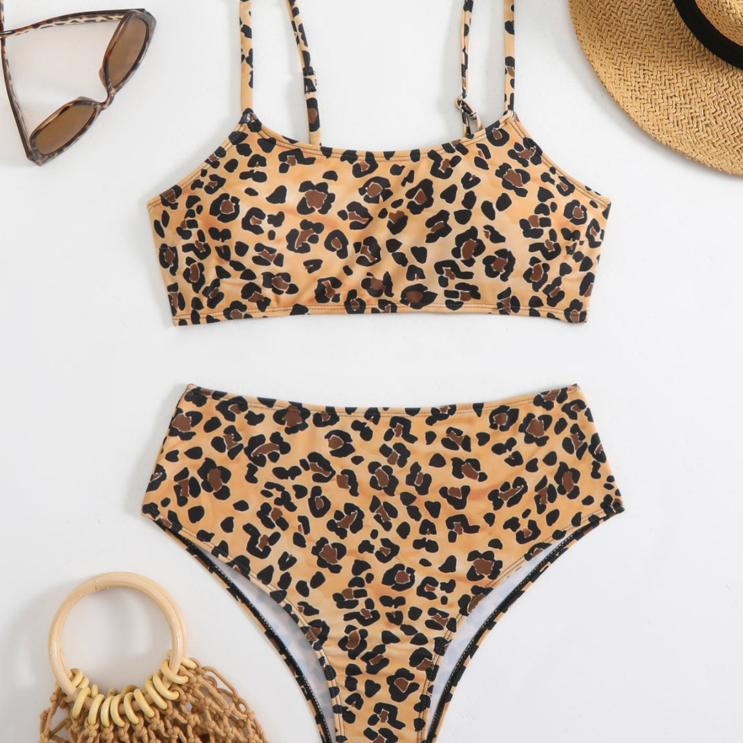 Damen Bikini-Set mit trendigem Leopardenmuster und hohem Taillenbund EB
