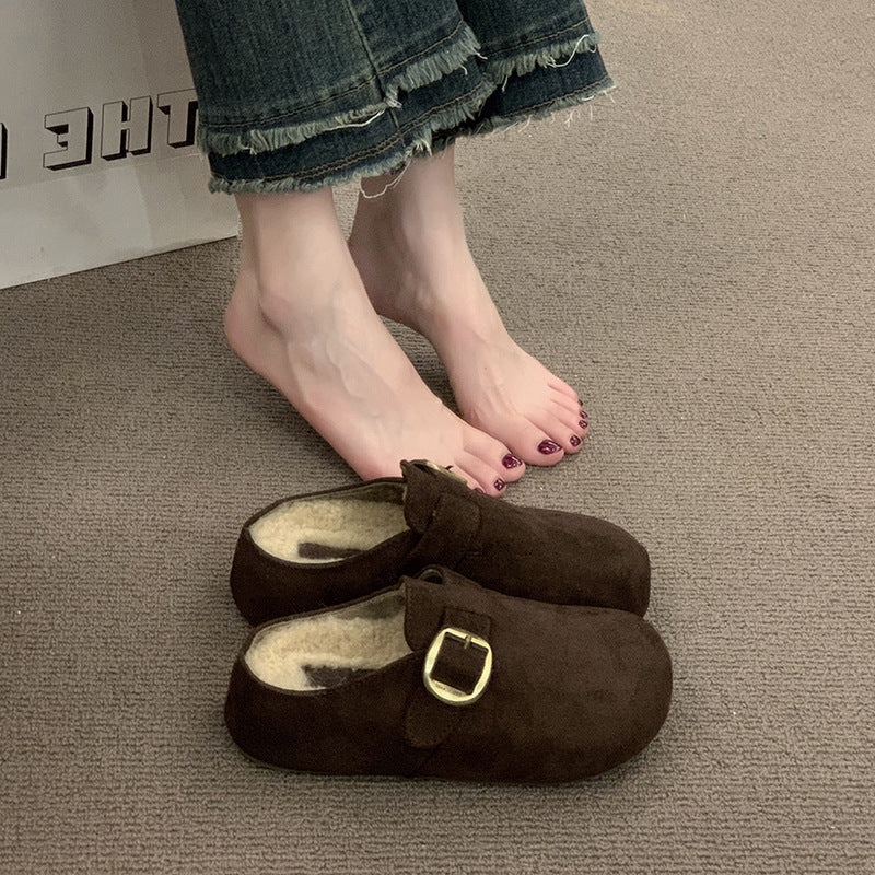 Damen Kuschelige Clogs aus hochwertigem Material mit modischem Schnallenverschluss EB