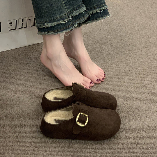Damen Kuschelige Clogs aus hochwertigem Material mit modischem Schnallenverschluss EB