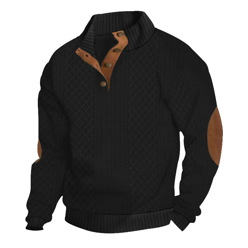 Herren nan grobstrickpullover mit Stehkragen, Knopfleiste und Ellbogenpatches EB