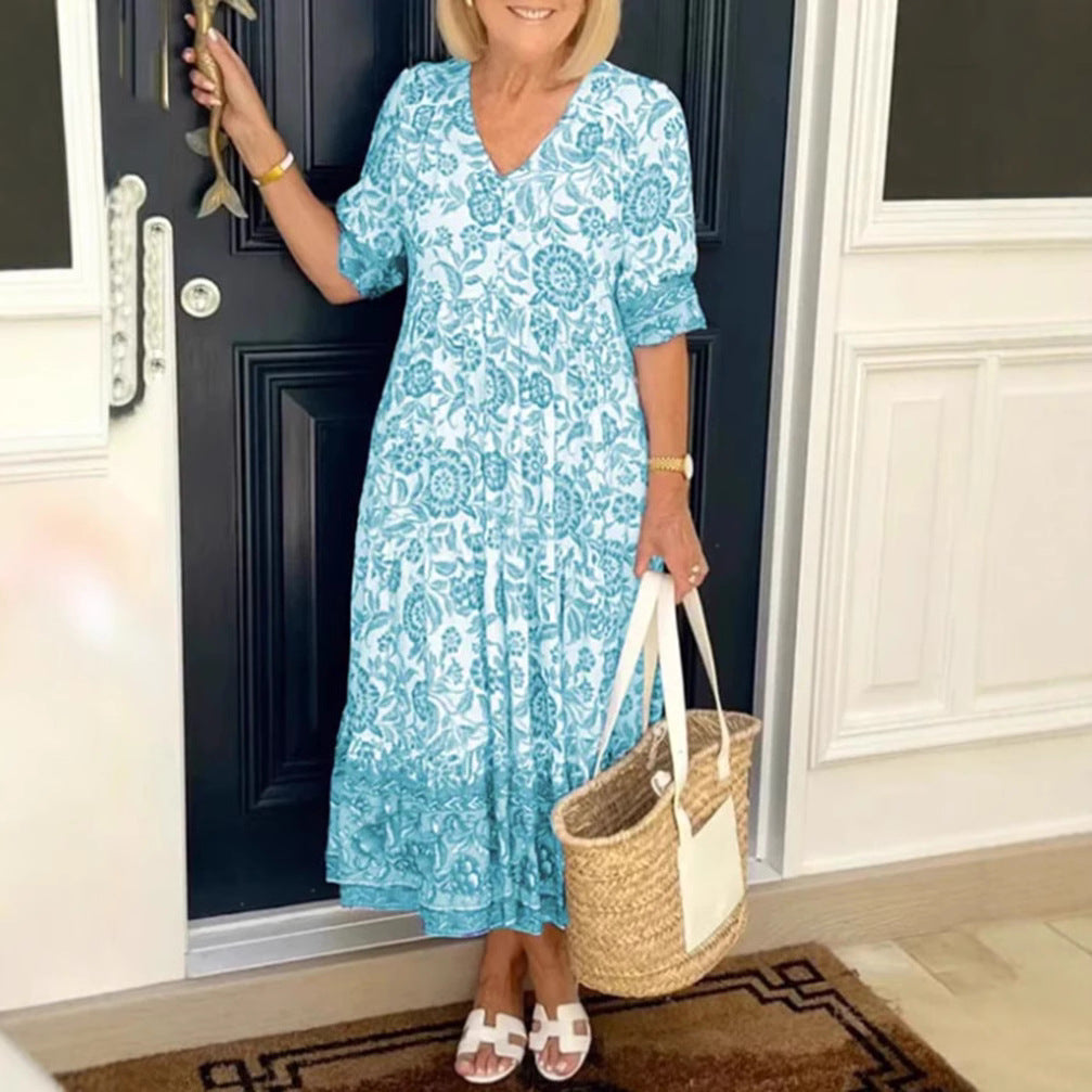 Damen Maxikleid mit raffiniertem Volant und floralem Design Heidi-Mode