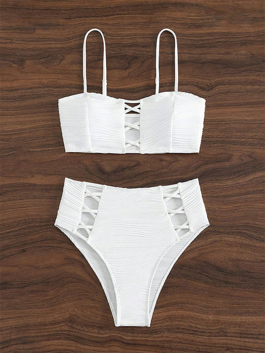 Damen Bikini-Set mit strukturierter Oberfläche und dekorativen Einsätzen EB