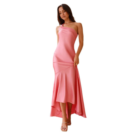 Damen Elegantes asymmetrisches Maxikleid mit schulterfreiem Design und fließendem Schnitt EB