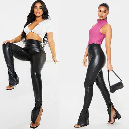 Damen Hochglänzende Leggings mit seitlichen Reißverschlüssen EB