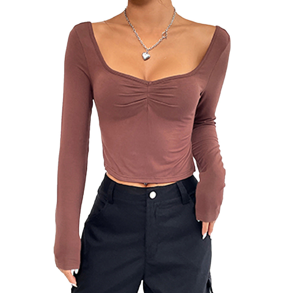 Damen gerafftes Cropped-Longsleeve mit Herz-Ausschnitt und Seitenschlitzen Eichborn Berlin