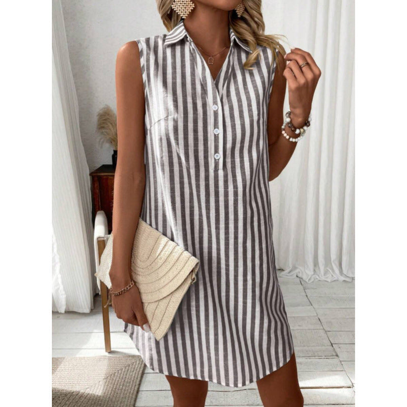 Damen lässiges Hemdkleid mit Knopfdetails und Streifenmuster EB