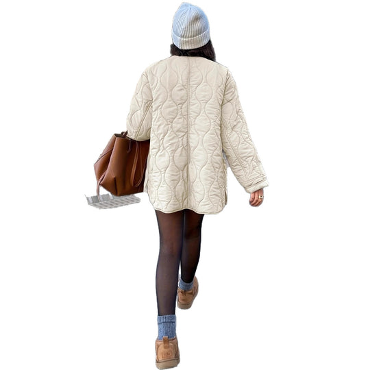 Damen Steppjacke mit großen Taschen und Rundhalsausschnitt EB