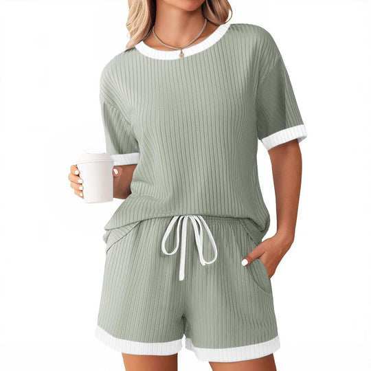 Damen Bequemes Freizeit-Set mit Rippstruktur und elastischem Bund EB