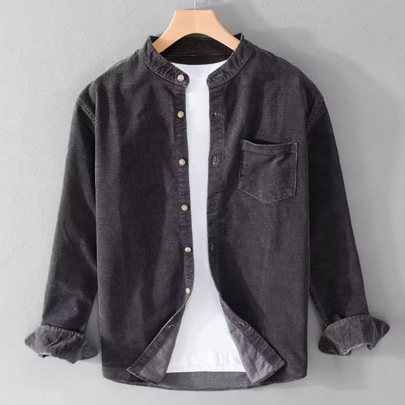 Herren Cordhemden mit Mandarin-Kragen und minimalistischem Design EB