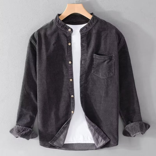 Herren Cordhemden mit Mandarin-Kragen und minimalistischem Design EB