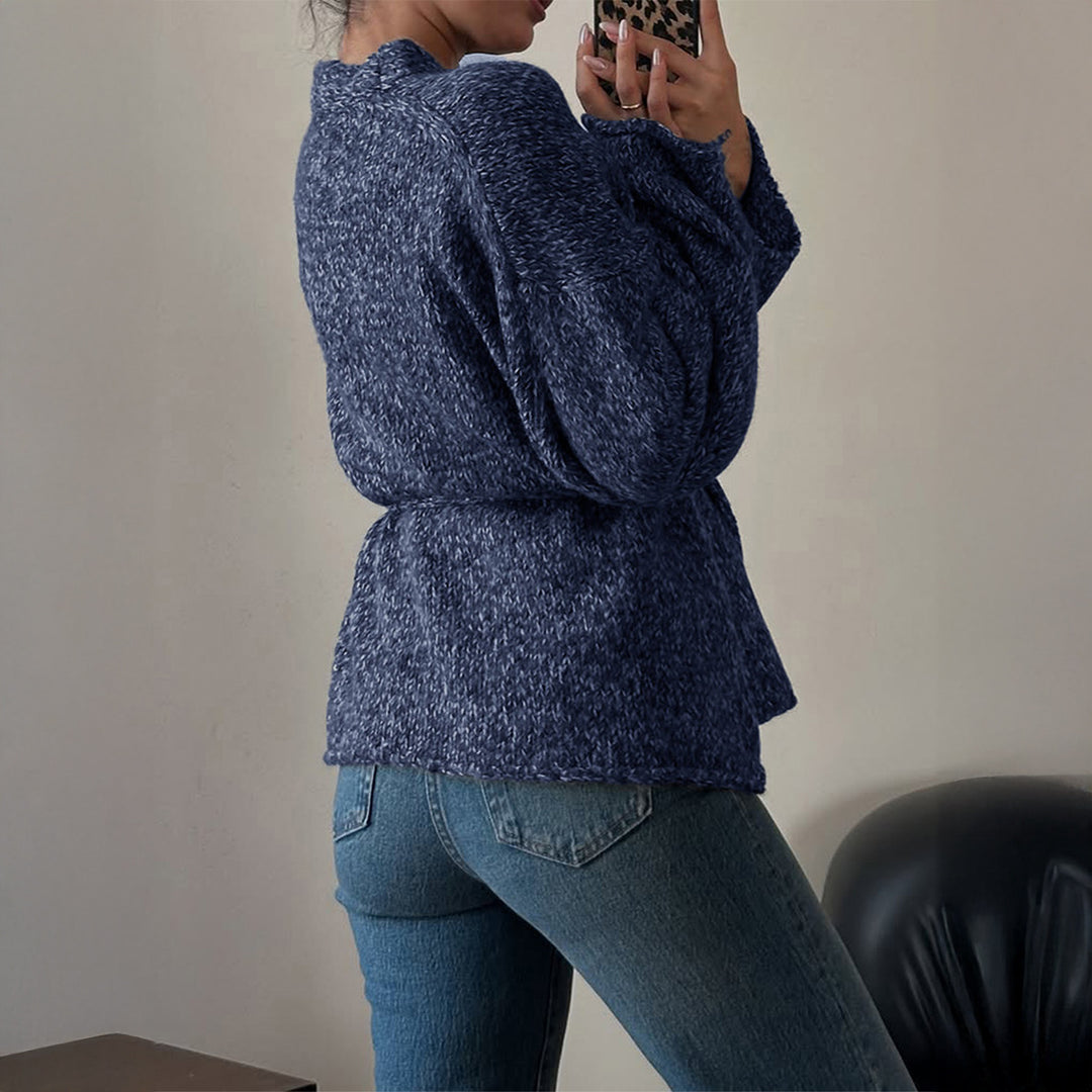 Damen nan oversize Bouclé-Strickjacke mit Taillengürtel und Kimonoärmeln EB