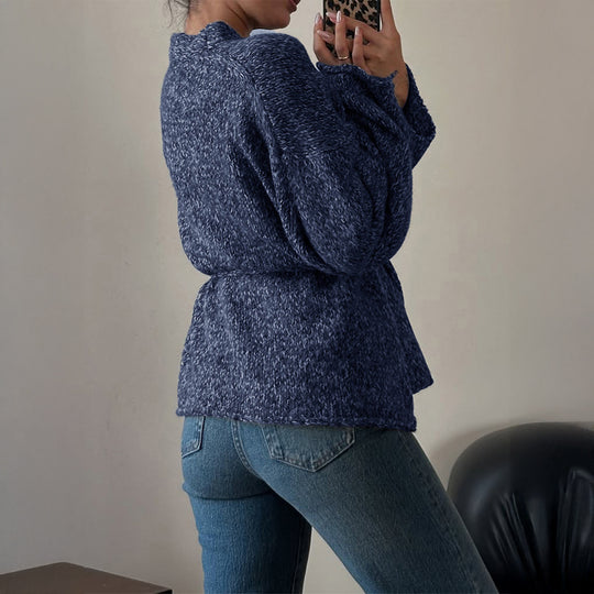 Damen nan oversize Bouclé-Strickjacke mit Taillengürtel und Kimonoärmeln EB
