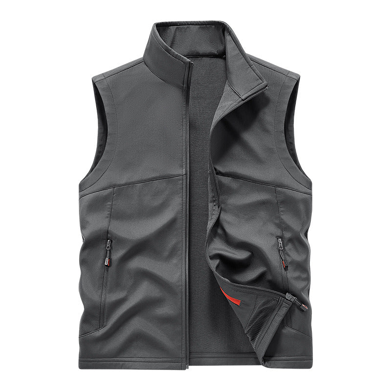 Herren atmungsaktive Softshell-Outdoorweste mit hochschließendem Stehkragen und fleecegefütterter Innenseite EB
