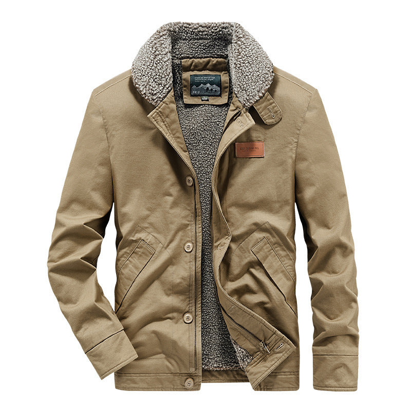 Herren Canvas-Jacke mit durchgehendem Sherpa-Innenfutter und Hemdkragen EB