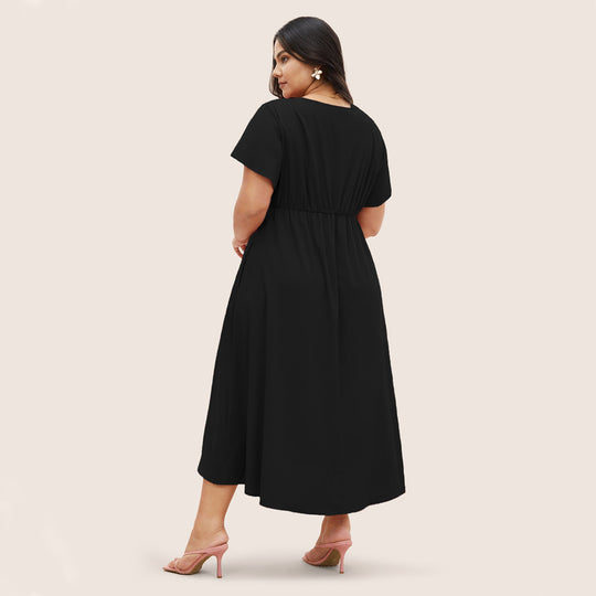 Damen Elegant geschnittenes Midikleid mit Knotendetail und kurzen Ärmeln EB
