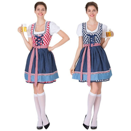 Damen Trachtenkleid mit traditionellem Karomuster und schwingendem Unterrock EB