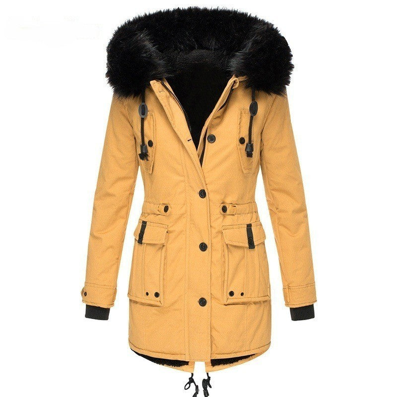 EB | Lange Winterjacke mit Knopfverschluss für Damen Ideal für Die Kalte Saison