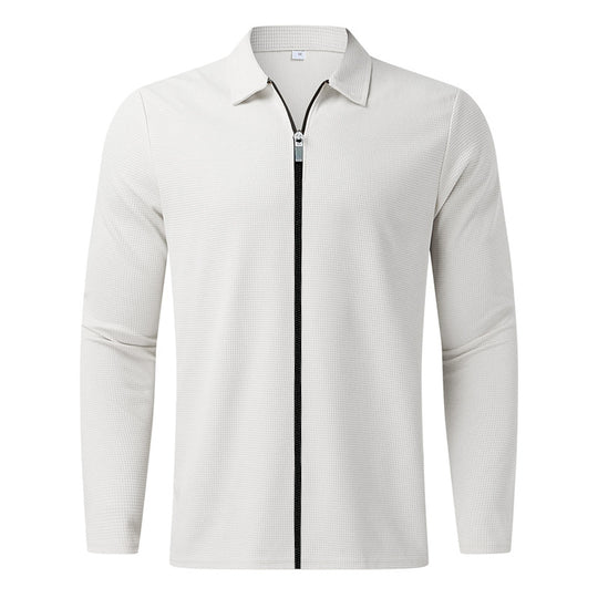 Herren nan feinstrukturiertes Langarm-Zipshirt mit Kentkragen und Waffelstruktur EB