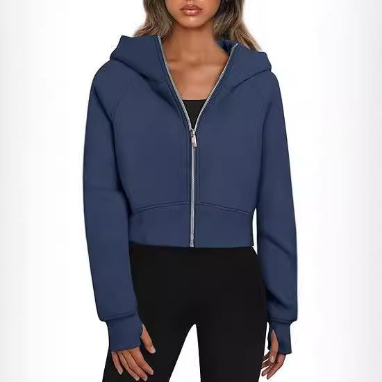 Damen kuscheliger cropped Kapuzenpullover mit Reißverschluss EB