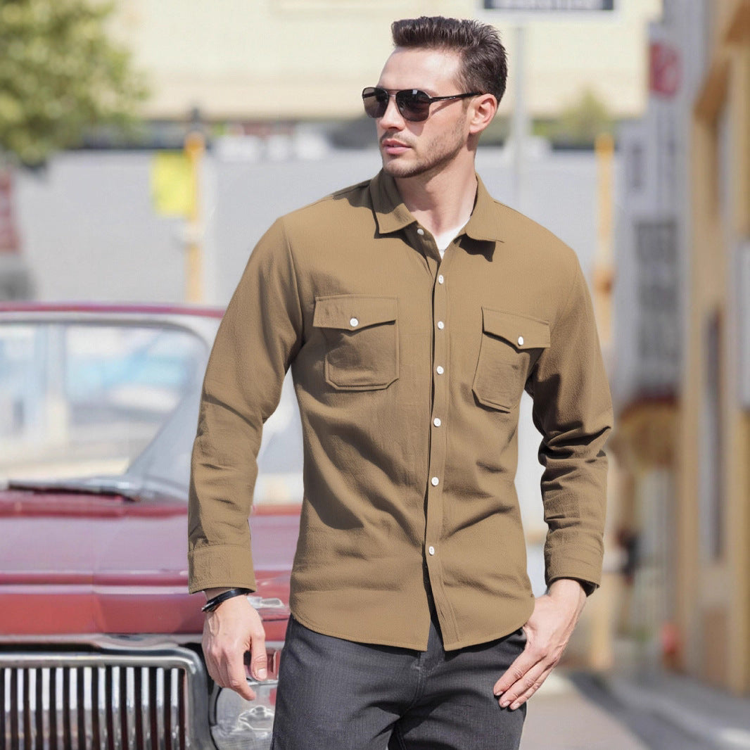 Herren Lässiges Langarmhemd mit praktischen Brusttaschen und modernem Schnitt EB