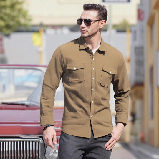 Herren Lässiges Langarmhemd mit praktischen Brusttaschen und modernem Schnitt EB