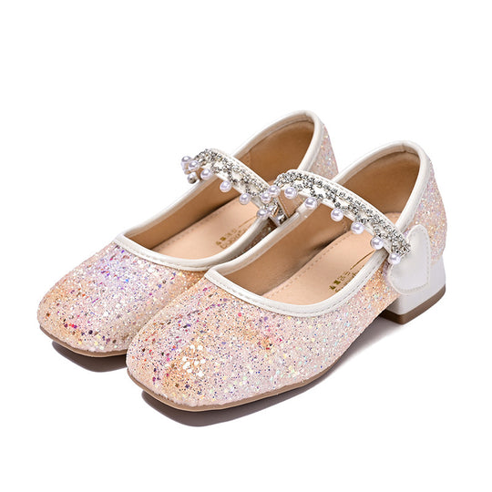 Mädchen Glitzernde Mary Jane Ballerinas mit Perlen und Schleifendekor EB