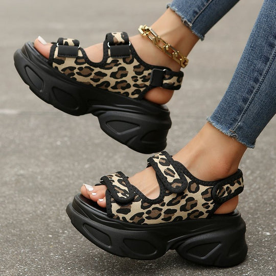 Damen Wedge-Sandalen mit modischen Klettverschluss und trendiger Profilsohle EB