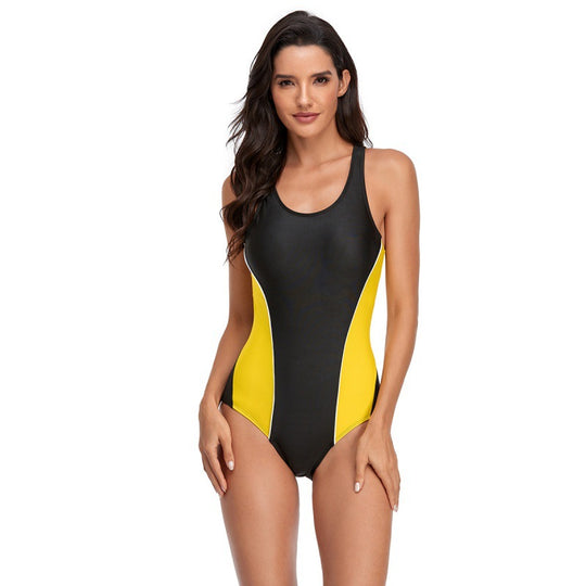 Damen Einteiler Badeanzug mit sportlichem Farbkontrast und hohem Beinausschnitt EB