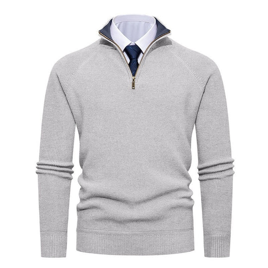 Herren nan feiner Strickpullover mit Halbzip, strukturierter Rippoptik und innen kontrastiertem Stehkragen EB