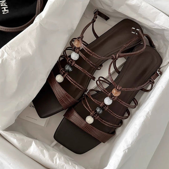Damen Modische Plateau-Sandalen mit dekorativen Riemen und bequemer Innensohle EB