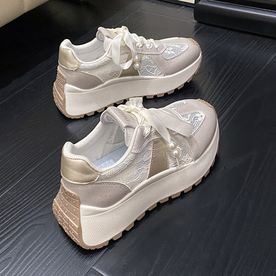 Damen modische Sneakers mit glänzenden Akzenten und eleganter Schnürung EB