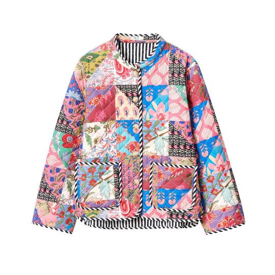 Damen Steppjacke mit buntem Patchwork-Design EB