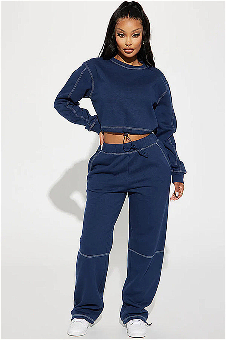 Damen trendiges Cropped Sweatshirt und weite Jogginghose-Set EB