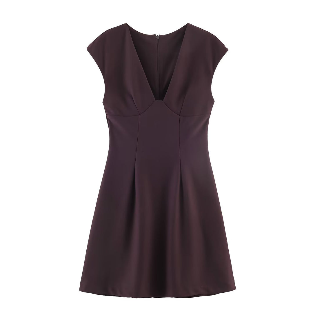 Damen elegantes Kurzkleid mit V-Ausschnitt und A-Linien-Schnitt EB